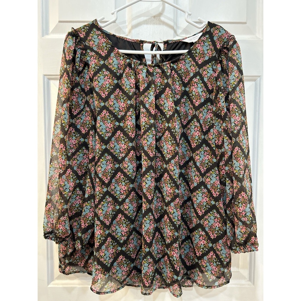 LC Lauren Conrad Micro Floral Boho Blouse Sz L Cottagecore Garden Fairy Whimsy